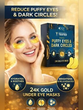 PURE 24k GOLD under Eye Patches Dark Circles Puffy Bags Wrinkle Treatment Mask